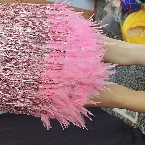 Moflora Flapper dress ☆ Small ☆ Pink sparkly, feathered ☆ Spaghetti straps NWT - Picture 8 of 14